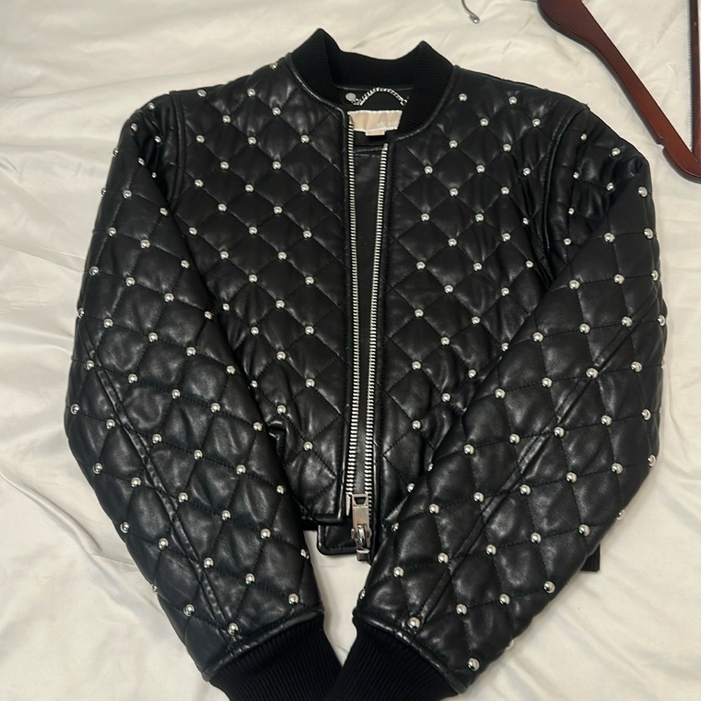 Michael Kors Womens Leather Studded Quilted Jacket Black sz xs
